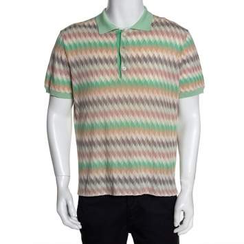 Pre Owned Misson Pastel Chevron Pointelle Knit Polo T-Shirt XXL