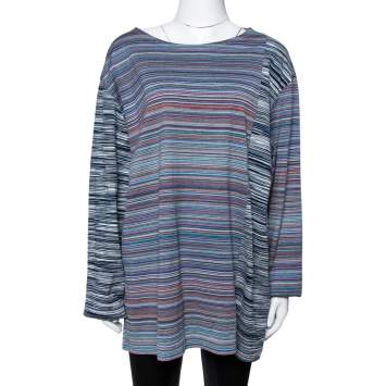 مملوكة مسبقًا Missoni Multicolor Space Dyed Cotton Paneled Long Sleeve T-Shirt XL