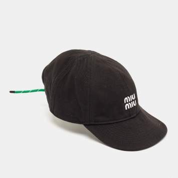 Pre Owned Miu Miu Black Logo Embroidered Denim Baseball Cap M
