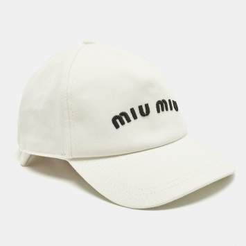 Pre Owned Miu Miu White Logo Embroidered Cotton Baseball Cap M