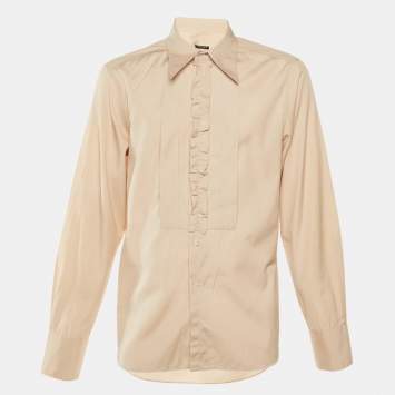 Pre Owned Miu Miu Beige Cotton Ruffle Detail Long Sleeve Shirt XXL 