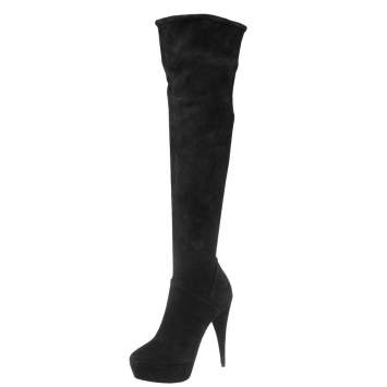 Pre Owned Miu Miu Black Suede Over The Knee Platform Boots Size 39