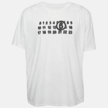 مملوكة مسبقًا MM6 Maison Margiela White Logo Graphic Jersey T-Shirt XXL