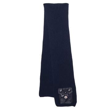 Pre Owned Moncler Navy Blue Ribbed Wool & Synthetic Pocket Patch Detail Muffler 