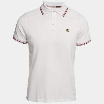 Pre Owned Moncler White Cotton Pique Short Sleeve Polo T-Shirt M