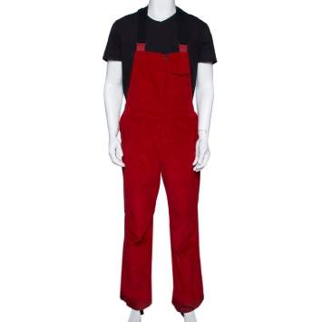 Pre Owned Moncler Grenoble Red Corduroy Straight Fit Overalls S