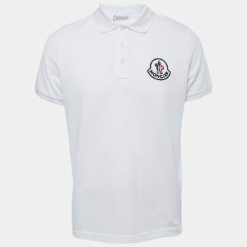 Pre Owned Moncler White Cotton Pique Logo Embroidered Polo T-Shirt S
