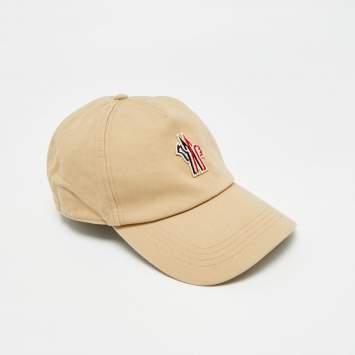 Pre Owned Moncler Beige Logo Applique Cotton Baseball Cap Size 55-62