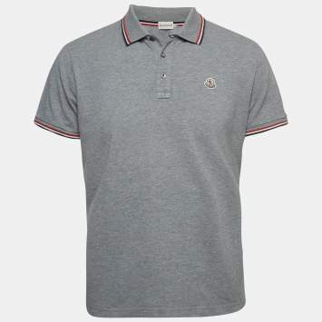 Pre Owned Moncler Grey Cotton Pique Logo Patch Polo T-Shirt L