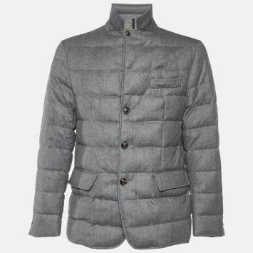 Pre Owned Moncler Grey Wool Rodin Giacca Quilted Down Jacket XL