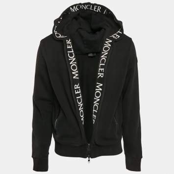 Pre Owned Moncler Black Logo Embroidered Cotton Knit Manglia Cardigan Hoodie L
