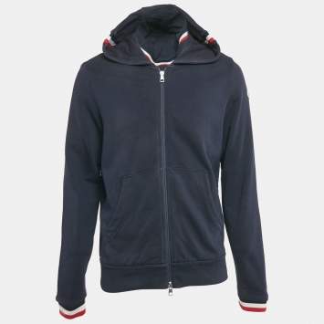 Pre Owned Moncler Navy Blue Cotton Zip-Up Hoodie M