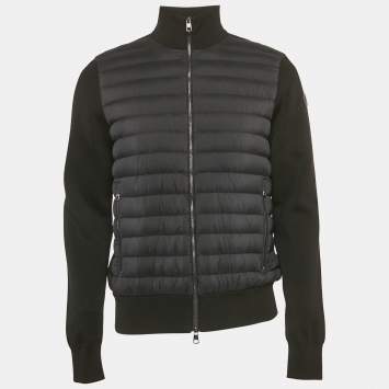 Pre Owned Moncler Black Nylon and Cotton Knit Maglia Tricot Cardigan Jacket L