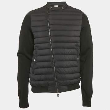 Moncler Black Nylon and Cotton Knit Maglia Tricot Cardigan Jacket L