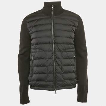 Pre Owned Moncler Black Nylon and Cotton Knit Maglia Tricot Cardigan Jacket L