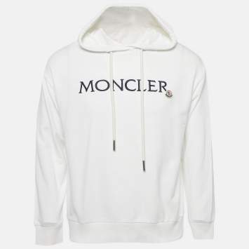 Moncler White Logo Embroidery Cotton Hooded Sweatshirt S