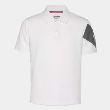 Pre Owned Moncler White Jersey Logo Patch Polo T-Shirt M