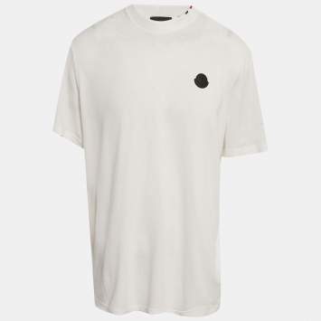 Pre Owned Moncler Blue Pixelated Logo Jersey Crewneck T-Shirt L