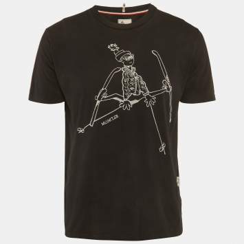 Pre Owned Moncler Black Skier Embroidered Jersey T-Shirt L