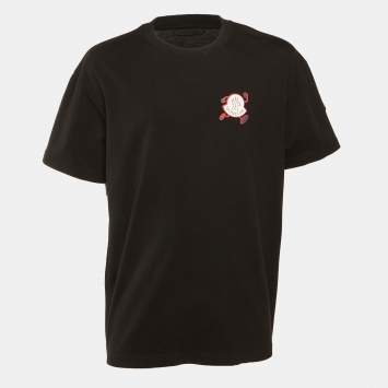 Pre Owned تي شيرت مونكلير أسود أركيفيو كرياتيفو رقبة مستديرة قطن مقاس كبير جدًا (إكسترا لارج)