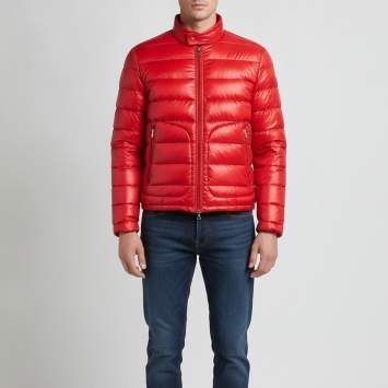 Pre Owned Moncler Red Nylon Down Acorus Zip Up Jacket M