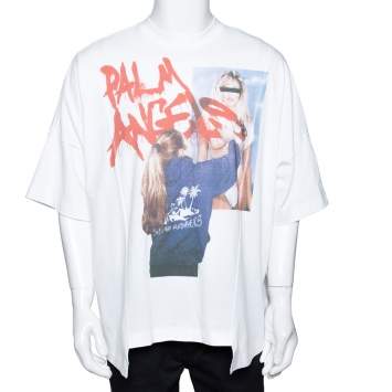 Pre Owned Moncler X Palm Angels White Graphic Print Cotton T-Shirt M