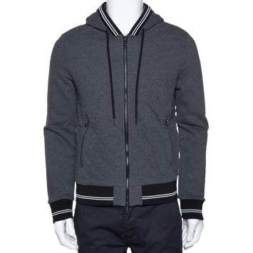 Pre Owned Moncler Grey Diamond Quilted Cotton Zip Front Hoodie L