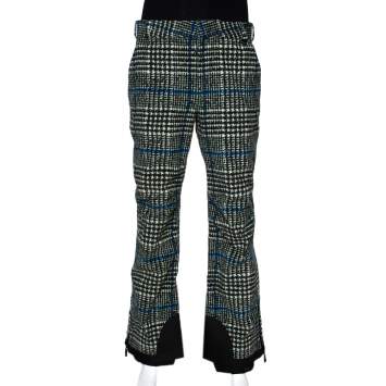 Pre Owned Moncler Olive Green & Blue Houndstooth Pattern Ski Recco Pants S