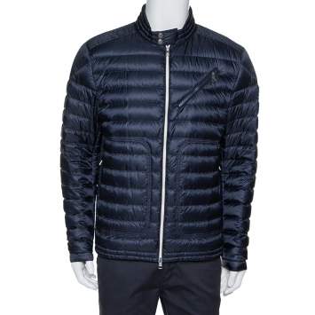 Pre Owned Moncler Navy Blue Down Quilted Picard Moto Jacket XXXL