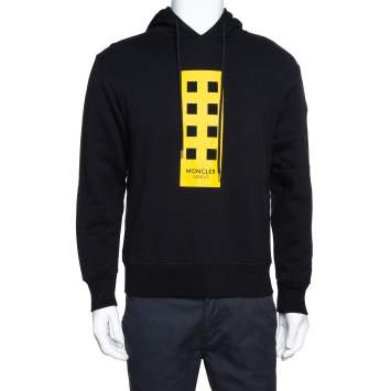Pre Owned Moncler Black Printed Cotton Hooded Sweatshirt M
