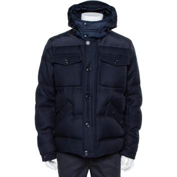 Pre Owned Moncler Navy Blue Wool Down Quilted Republique Jacket XXL