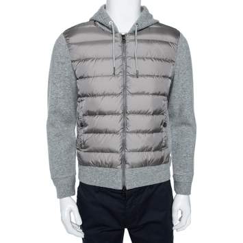 Pre Owned Moncler Grey Wool & Quilted Synthetic Zip Front Hooded Maglia Jacket M