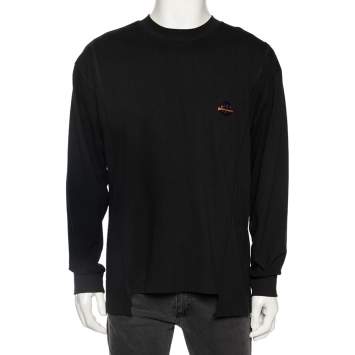 Pre Owned Moncler X Palm Angels Black Cotton Logo Embossed Long Sleeve T-Shirt L