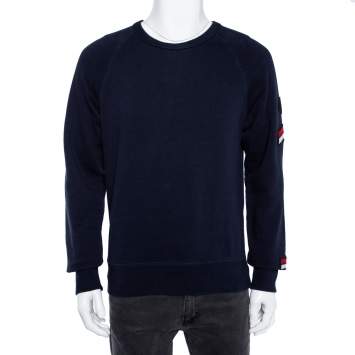 Pre Owned Moncler Navy Blue Cotton Logo Applique Detailed Crewneck Sweatshirt XL