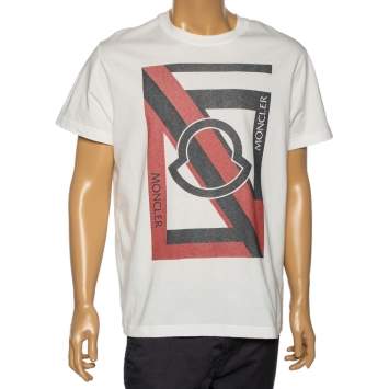 Pre Owned Moncler 5 Craig Green White Logo Printed Cotton Crewneck T-Shirt L 