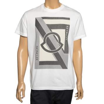 Pre Owned Moncler 5 Craig Green White Logo Printed Cotton Crewneck T-Shirt L 