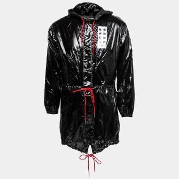 Pre Owned Moncler x Palm Angels Black Synthetic Hooded Parka XS