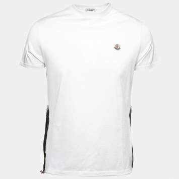 Pre Owned Moncler White Cotton Side Zipper Detailed Crew Neck T-Shirt S