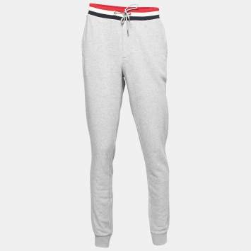 Pre Owned Moncler Grey Cotton Rib Knit Trimmed Joggers XXL