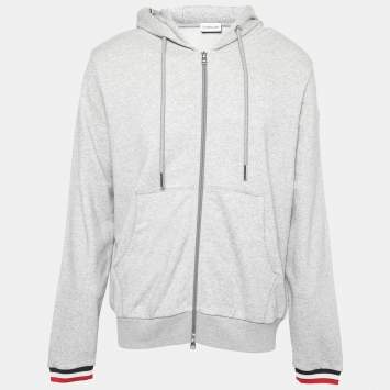 Pre Owned Moncler Grey Cotton Zip Front Hooded Jacket XXL