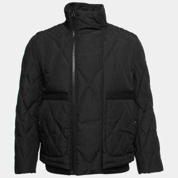 Pre Owned Moncler Black Synthetic Diamond Quilted Down Jacket L