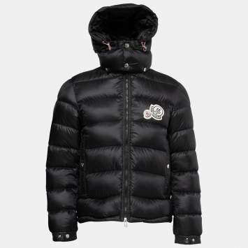 Pre Owned Moncler Black Synthetic Quilted Down Hooded Puffer Jacket M 