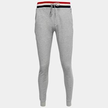 Pre Owned Moncler Grey Jersey Elastic Striped Band Joggers M