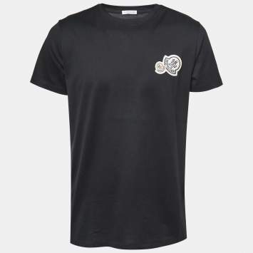Pre Owned Moncler Black Cotton Logo Patch Detail Crewneck T-Shirt L