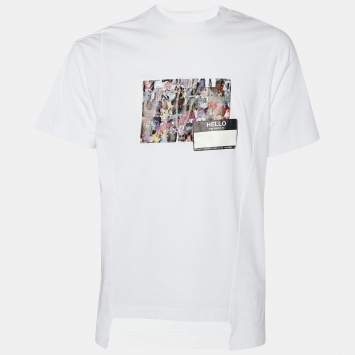 Pre Owned Moncler 8 Palm Angels White Collage Applique Cotton Crew Neck T-Shirt L
