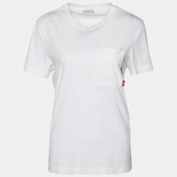 Pre Owned Moncler White Cototn Knit pocket Detail Crewneck T-Shirt S