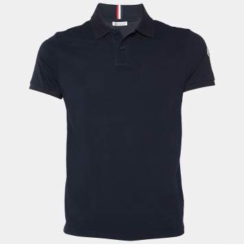 Pre Owned Moncler Navy Blue Cotton Pique Polo T-Shirt S