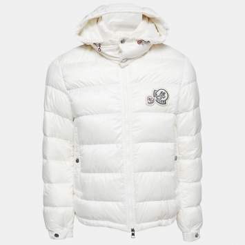 Pre Owned Moncler White Synthetic Zip Front Hooded Down Jacket L 