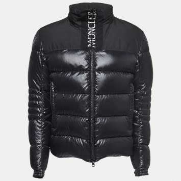 Pre Owned Moncler Black Synthetic Zip Front Down Jacket L