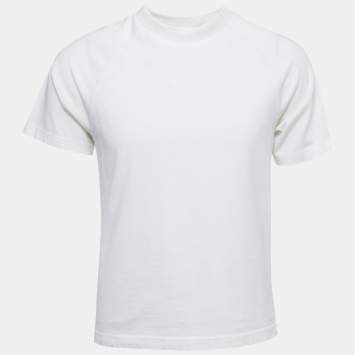 Pre Owned Moncler White/Yellow Print Cotton Crew Neck Half Sleeve T-Shirt XS